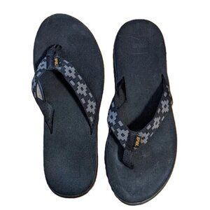 Teva Voya Flip Flop Grey Block on Black Pattern Thong Size 11